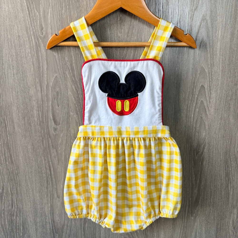 SoMi Boutique Mickey Mouse Bubble Romper Toddler 2T Yellow Gingham Disneybound